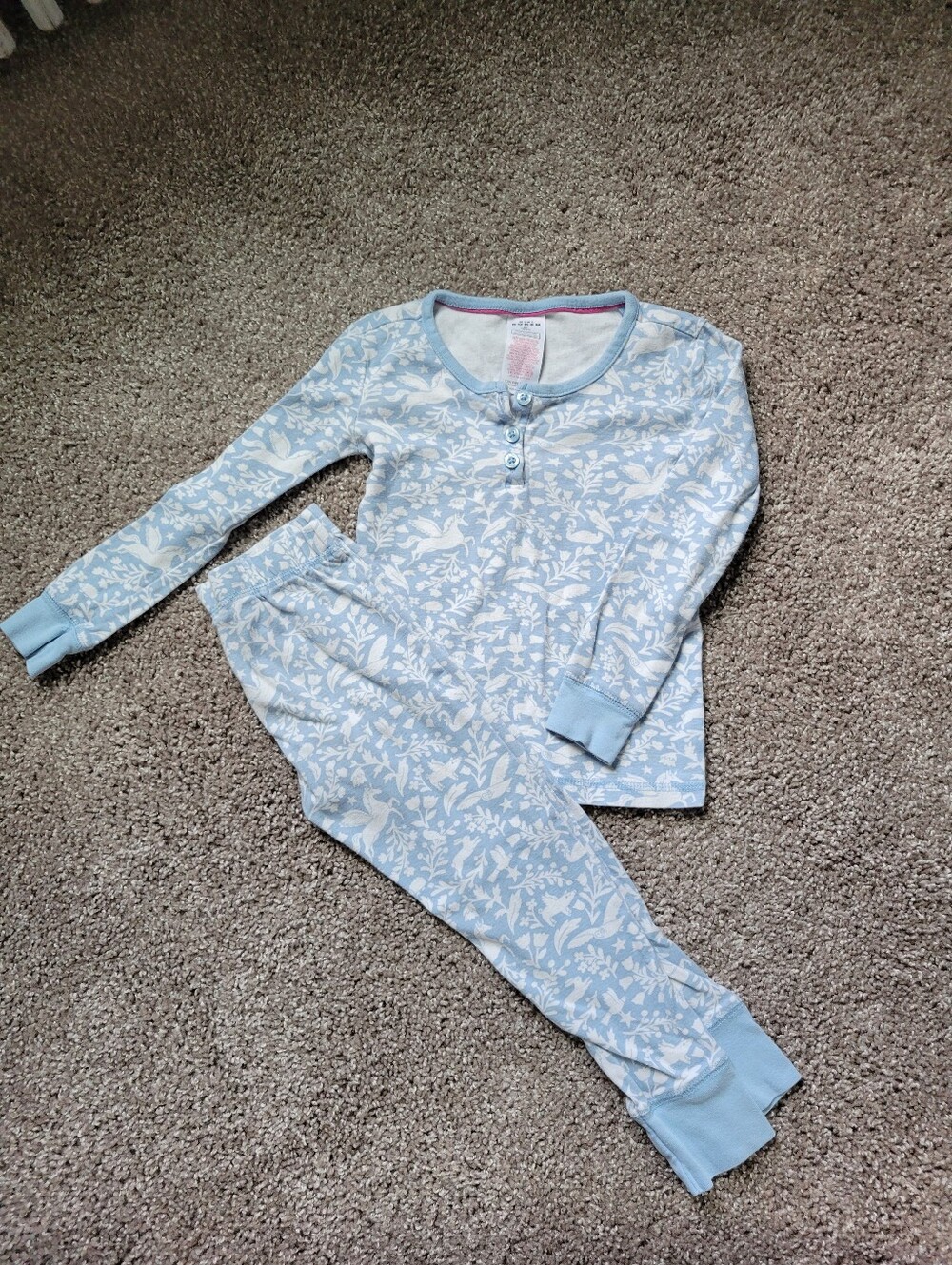 Mini Boden Size 5Y Girls Long Sleeve Pajamas Blue  Unicon Forest Light Blue